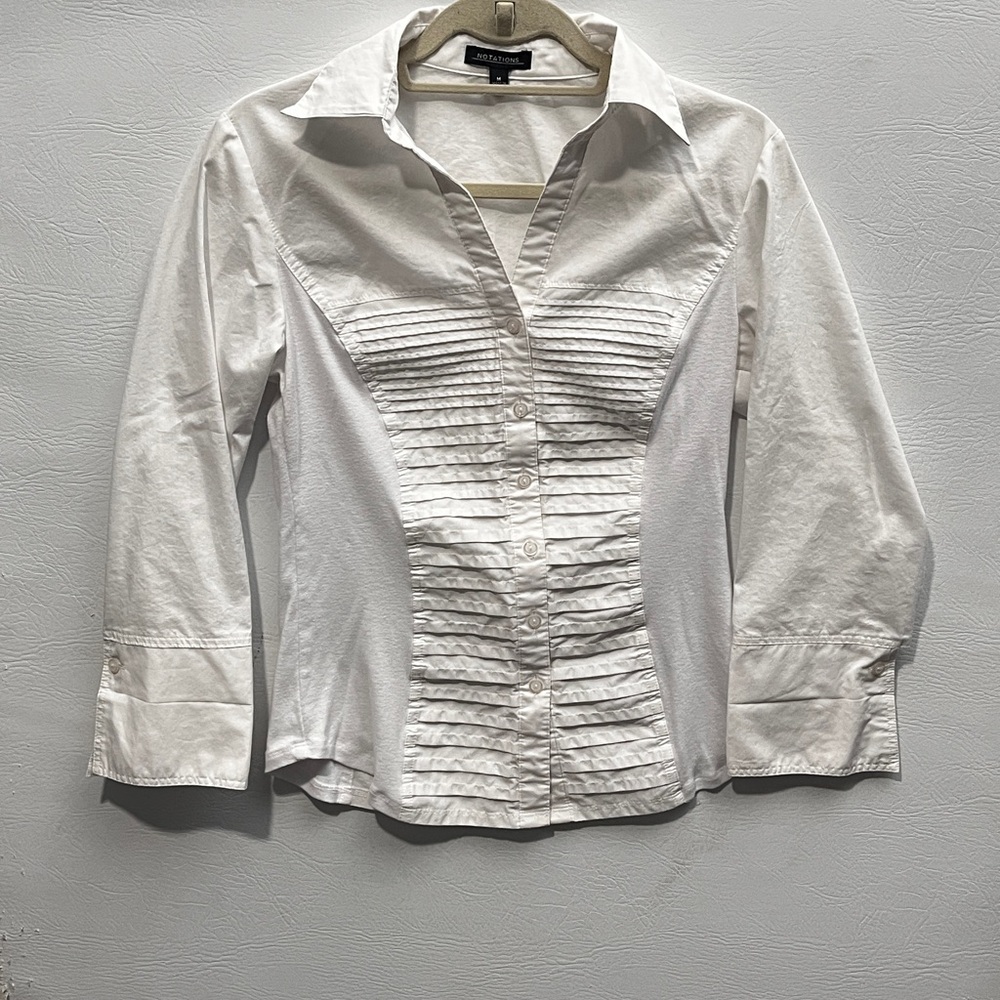 Notations Romantic Victorian White Pleated Front Button-Down Shirt Medium